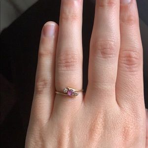 14K Yellow Gold Amethyst Diamond Ring